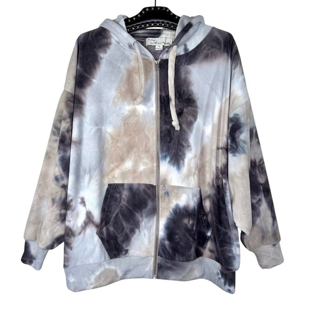 Vintage Havana Full Zip Tie Dye Drawstring Hoodie Jacket Medium